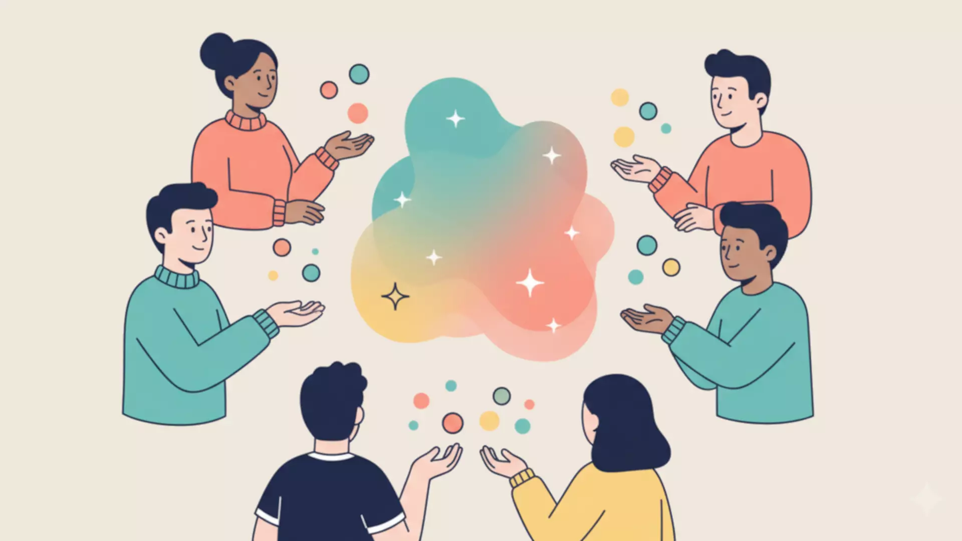 Illustration bienveillante : représentation de l'anonymat avec des données agrégées, formes organiques rassurantes