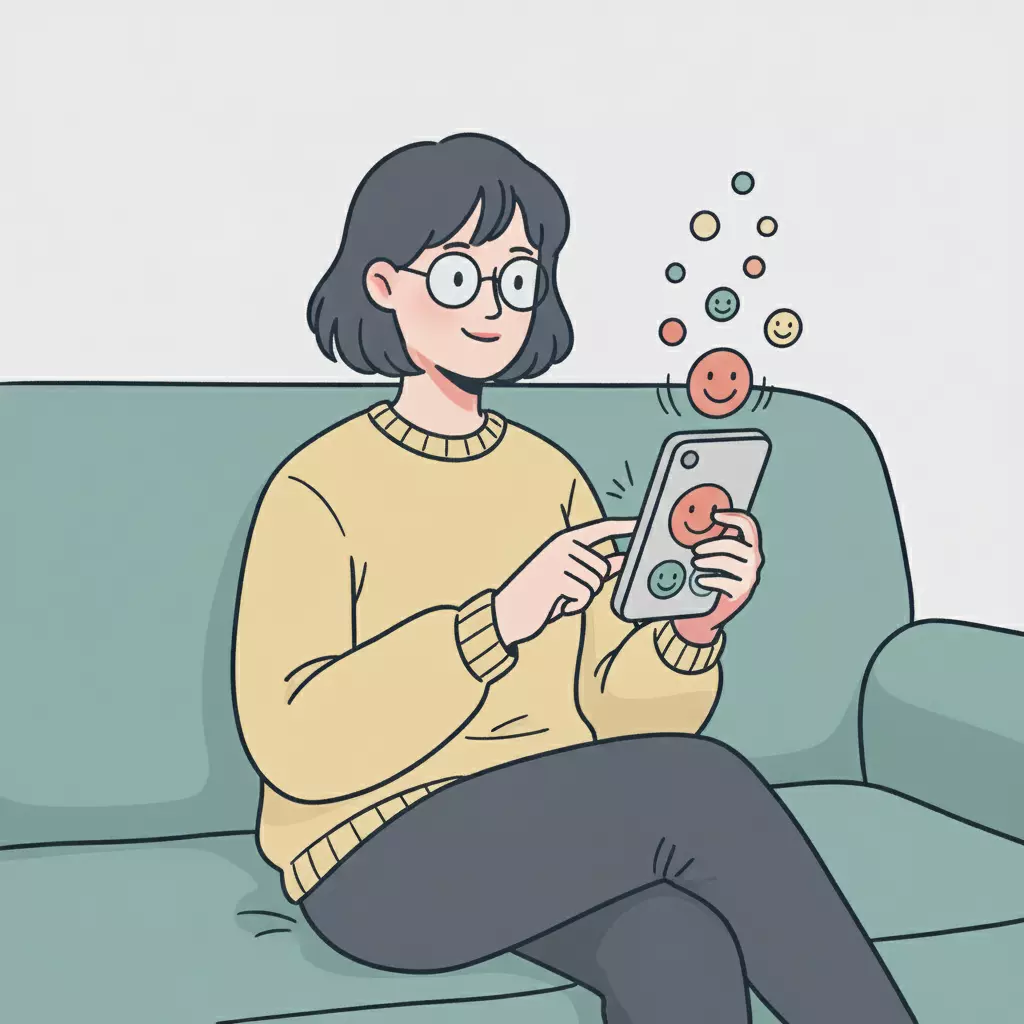 Illustration bienveillante : personnages diversifiés répondant à un sondage de manière positive, avec des bulles de dialogue organiques