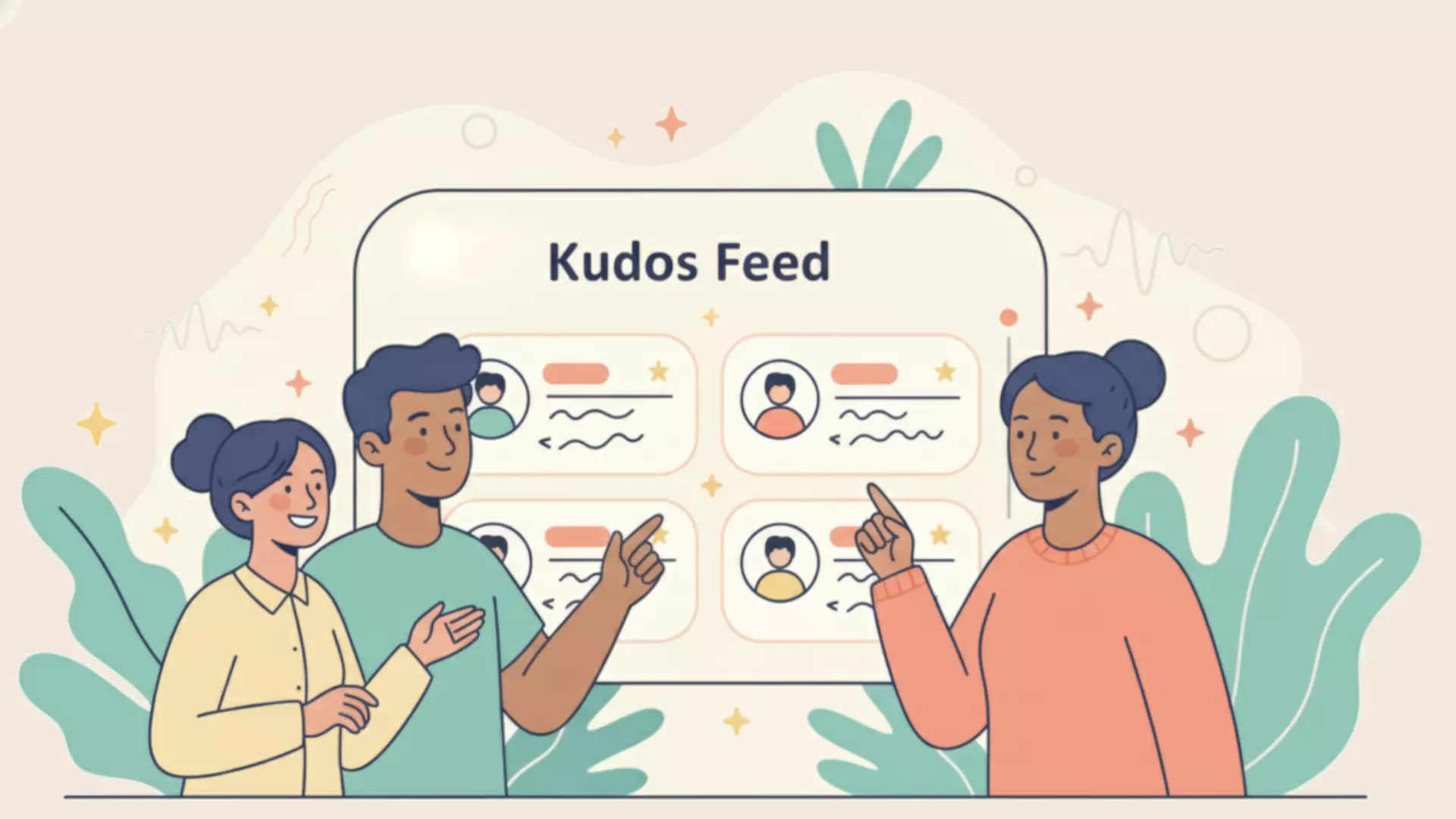 Illustration bienveillante : fil de kudos partagé, représentation d'une culture positive et bienveillante