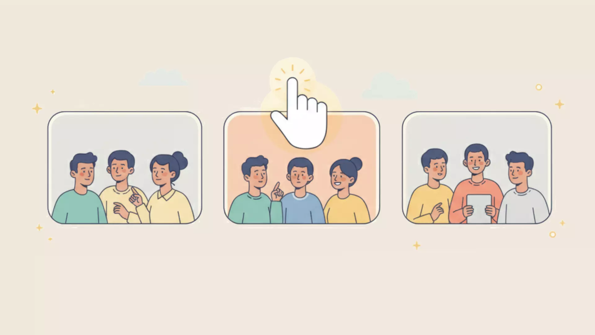 Illustration bienveillante : ciblage d'audience avec des personnages, représentation visuelle du choix entre entreprise entière ou service spécifique