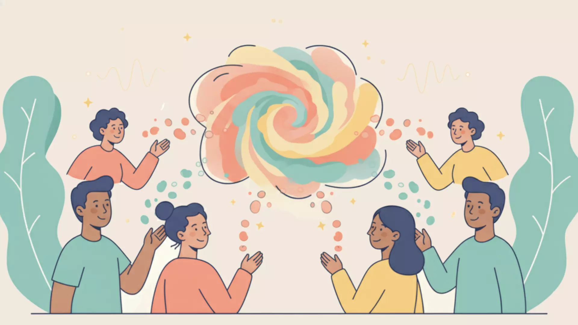 Illustration bienveillante : collecte de réponses anonymes, représentation de l'anonymat avec des bulles d'idées qui se mélangent