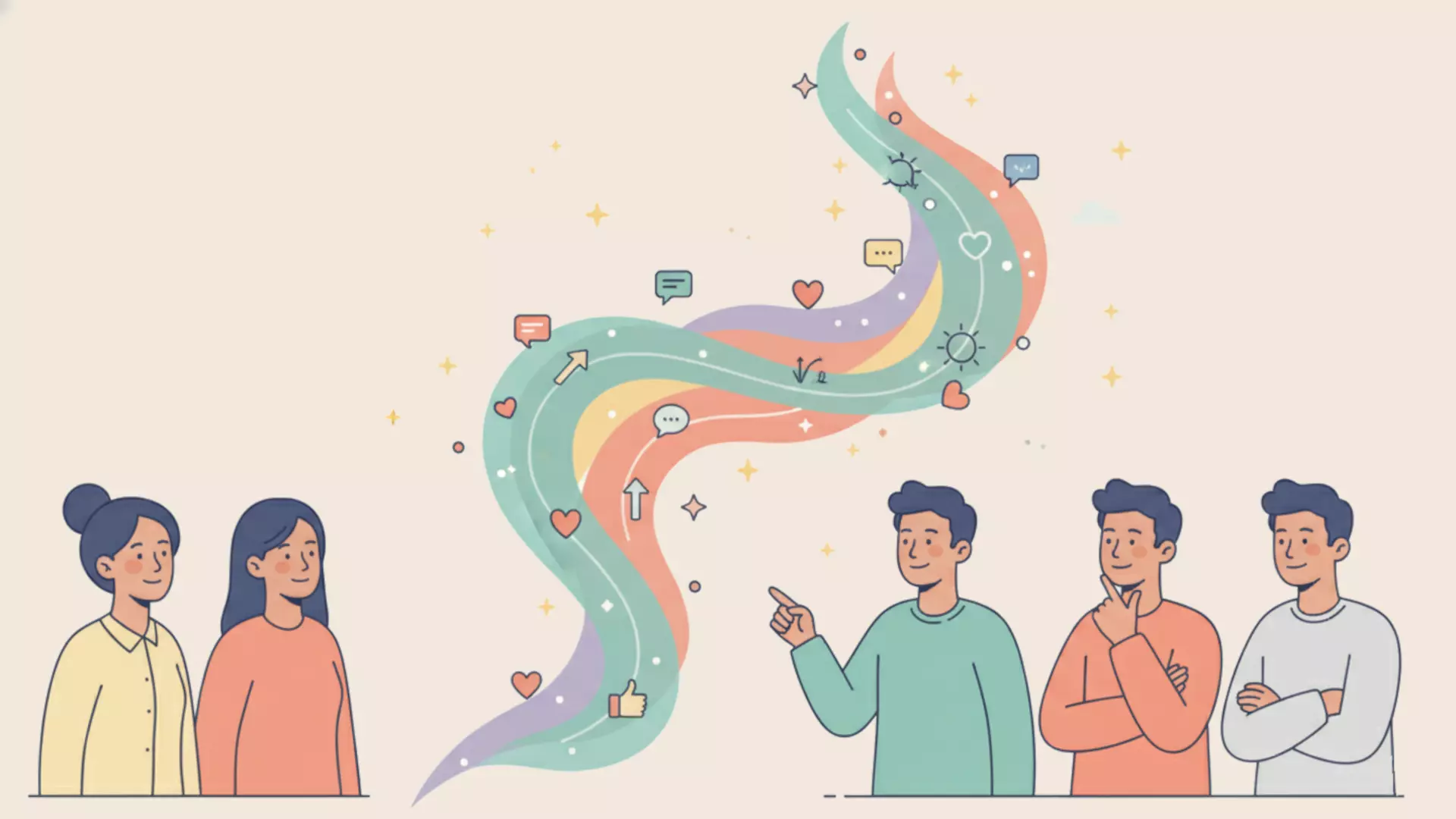 Illustration bienveillante : tableau de bord avec graphiques simples, métriques eNPS et satisfaction présentées de manière positive